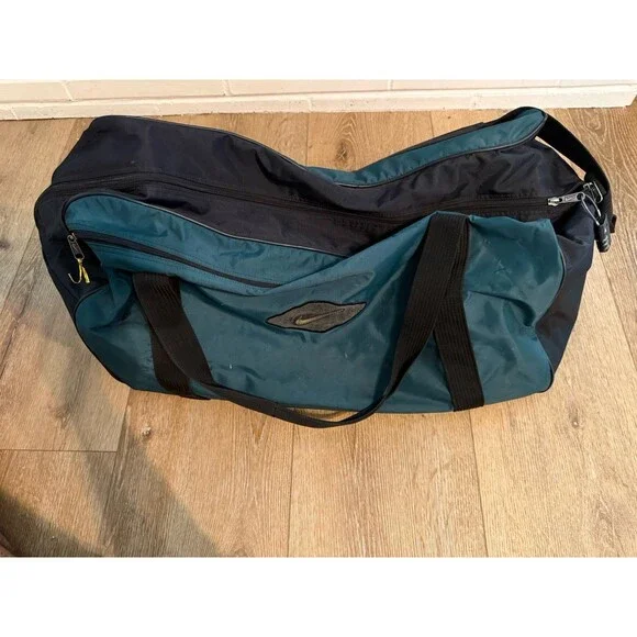 Vintage 90s Nike Large Green Canvas Swoosh Sports Duffle Bag