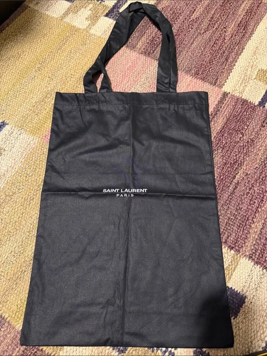 Saint Laurent Black Nylon Shopper Tote with White Logo
