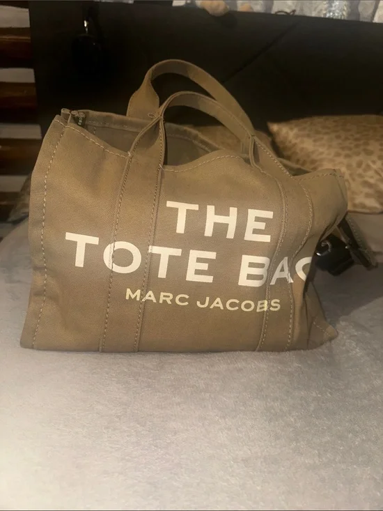 Marc Jacobs Olive Green Canvas Tote Bag with White Logo