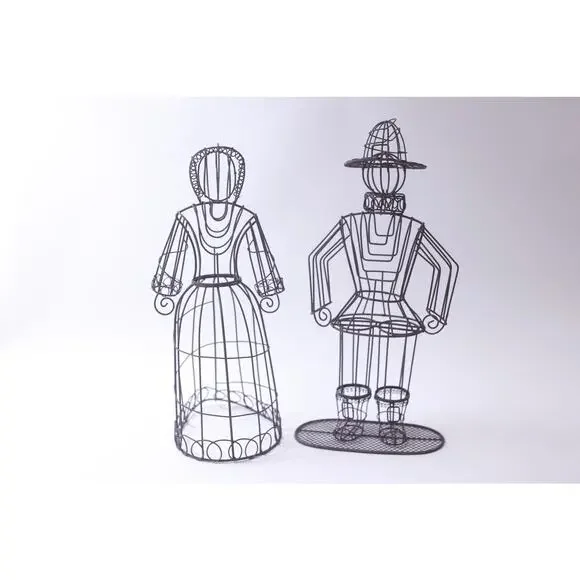 Pilgrims, Wire Sculptures, Man and Woman, Thanksgiving, Decor, ~ 250516-WH 256