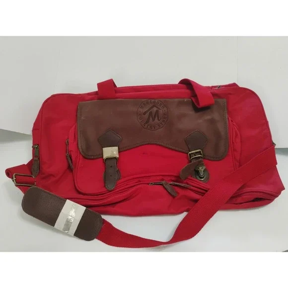 Vintage 90s Marlboro Bag Red Country Store Duffle Leather Flap Travel Bag Gear