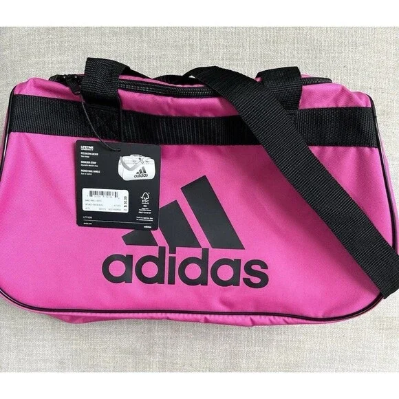 Adidas Hot Pink Duffel Bag Adjustable Black Strap Nylon Yoga Workout Travel NWT