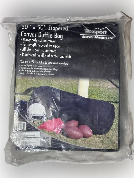 Texsport 30”X50” Zippered Canvas Duffle Bag - Black Travel & Gear Carrier
