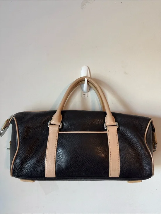 Ann Taylor Vintage #Y2K Dark Brown Leather Duffel with Beige Trim Handbag