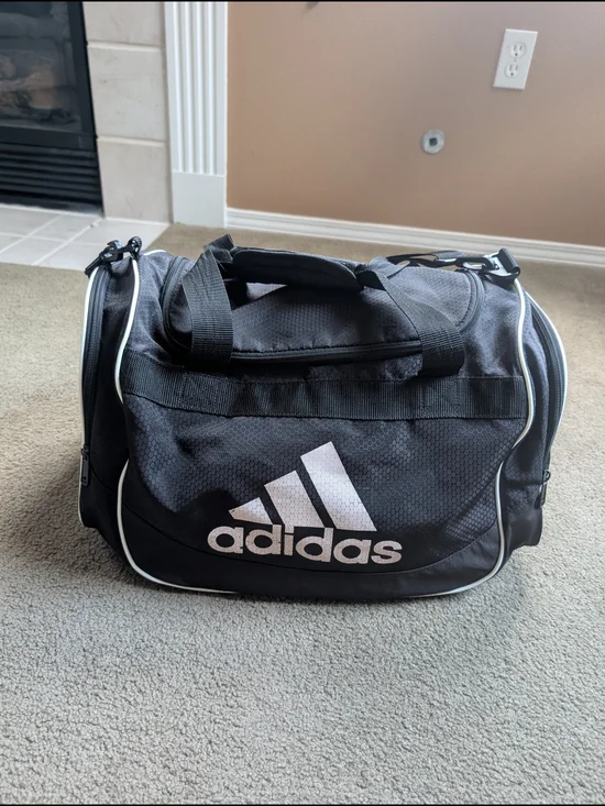 Adidas Black and White Men's Duffel Bag with Logo