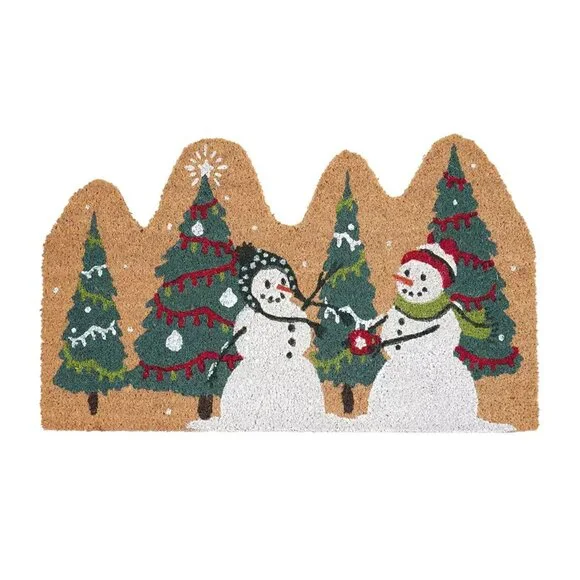 St. Nicholas Square Shaped Holiday Snowmen Scene Coir Doormat