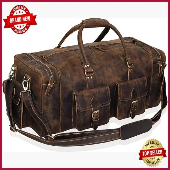 Large Leather Travel Duffel Bag for Men, 24
