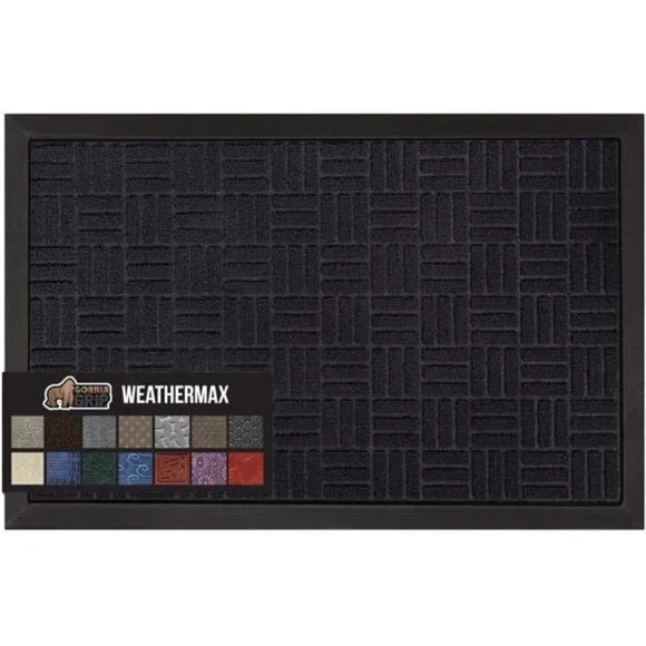 100% Waterproof All-Season WeatherMax Doormat, Durable Natural Rubber, Stain