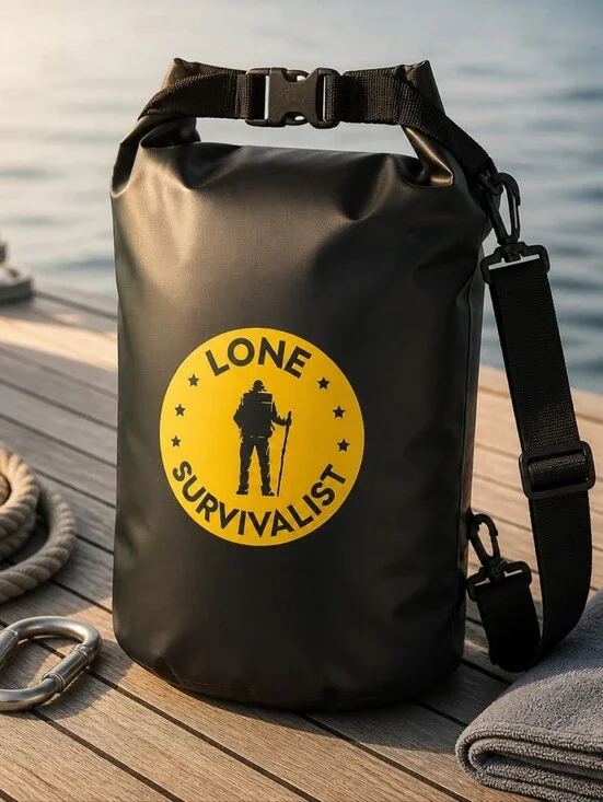 Black Dry Bag with Yellow Logo - Waterproof Shoulder Bag