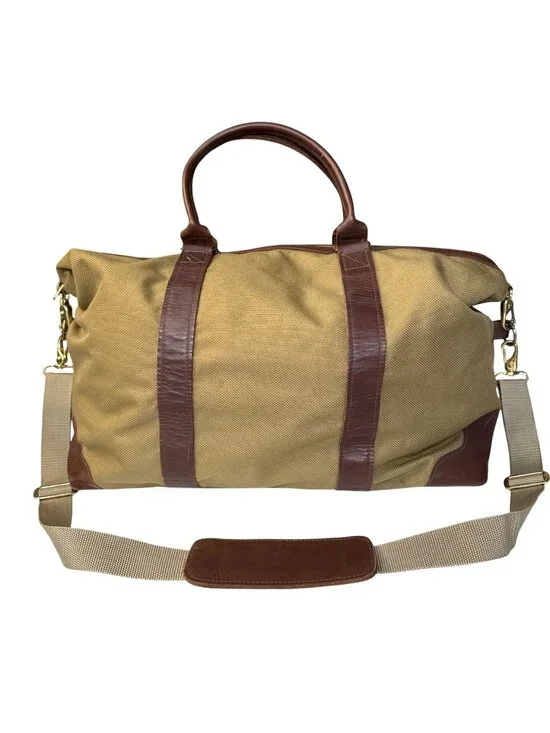 VCP Vintage-Style Canvas Duffel Bag W/Brown Leather Trim & Adjustable Strap L