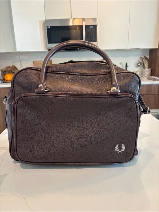 Fred Perry Dark Brown Fauc Pebbled Leather Duffel Bag