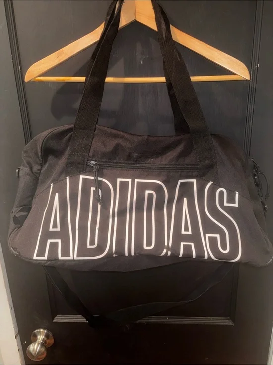 Adidas Black Duffel Gym Bag Large White Logo Shoulder Strap
