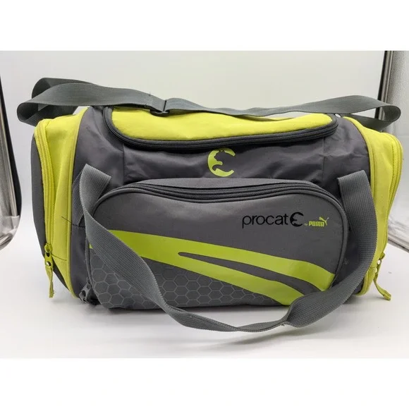 Puma Procat Duffel Bag Grey Lime Green Gym Travel Luggage Shoulder Strap