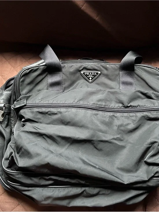 Prada Black Nylon Duffel Bag with Logo Plaque