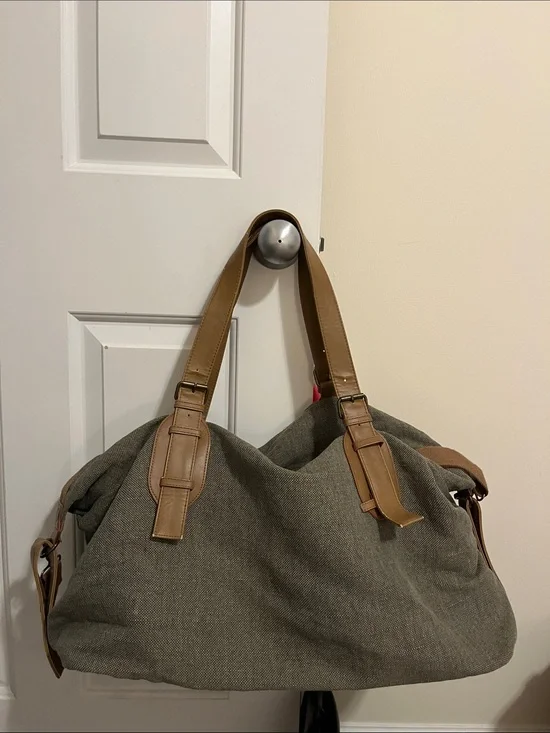 Canvas Weekender Bag with Tan Leather Trim - Men