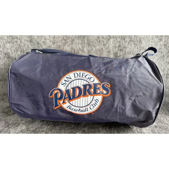 Vintage San Diego Padres BofA Giveaway Barrel Duffel Bag 90s Navy Blue Orange