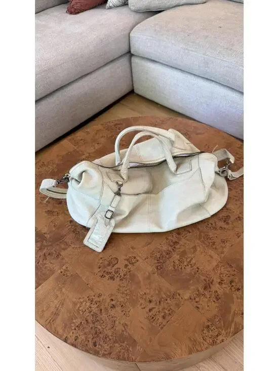 Topshop Cream Leather Duffel Bag with Dual Handles and Shoulder Strap