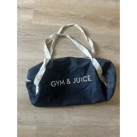 Gym And  Juice  Denim Gym Duffle Bag Zipper  Workout Shoulder Tote
