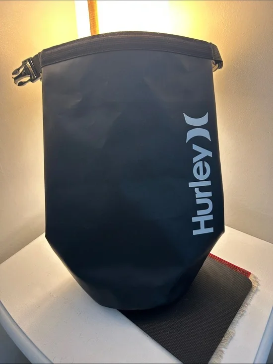 Hurley Black Roll-Top Duffel with White Logo