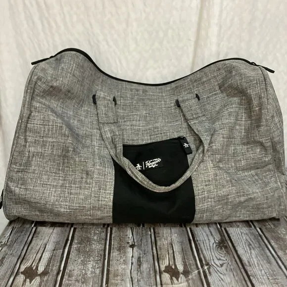 New Original Penguin Weekender Duffle Bag Grey Cross Stitch Large