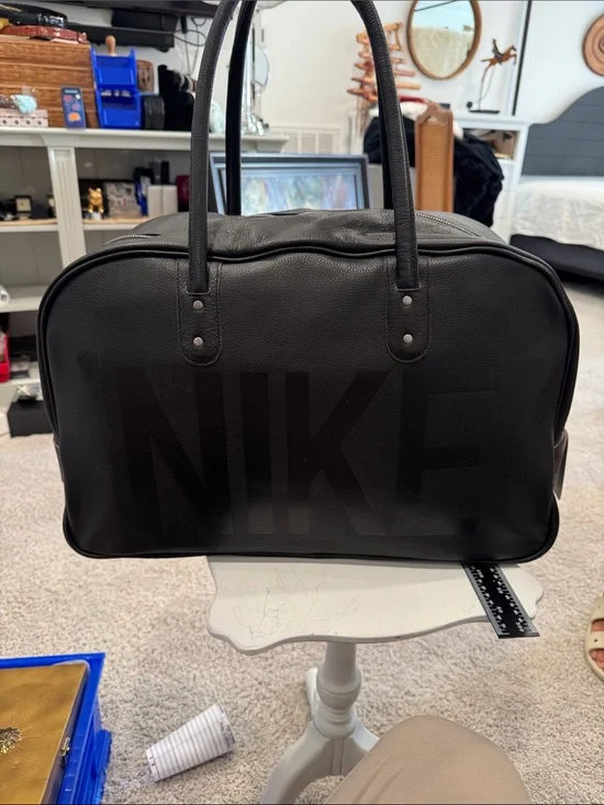 Nike Black PU Leather Duffel with Subtle NIKE Lettering