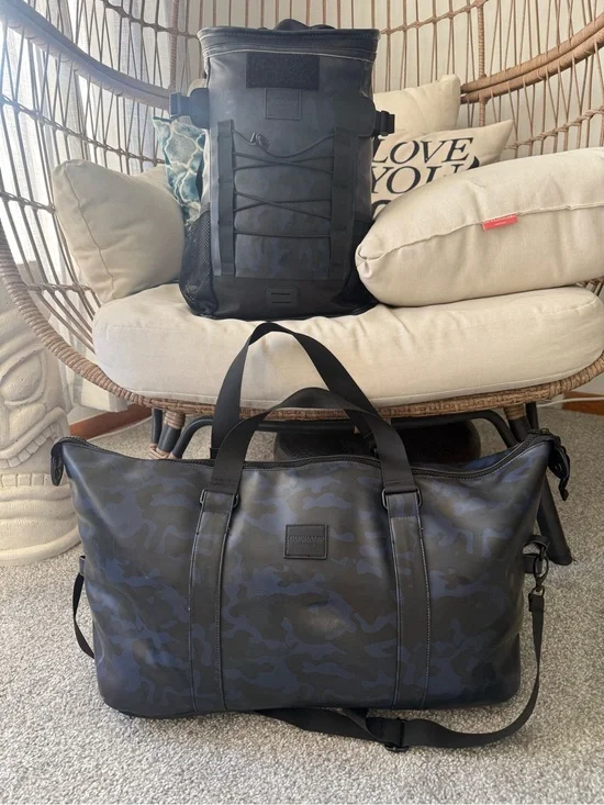 Duchamp Black & Slate Blue Camo matching Duffel and Backpack