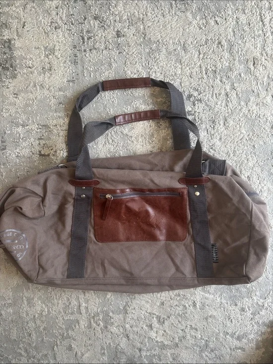 Men's Canvas Duffel Bag with Leather Pocket - Taupe Brown