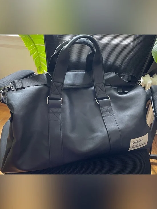 Black faux-Leather Weekend Duffel Bag - Unbranded