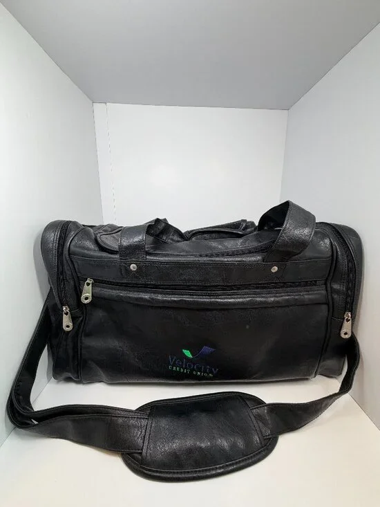 Golden Pacific Black Faux Leather Duffle Bag with Velocity Credit Union Logo