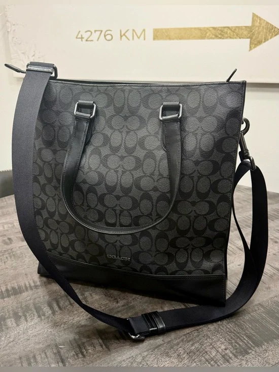 Coach Black/Charcoal Signature Messenger Bag with Adjustable Strap