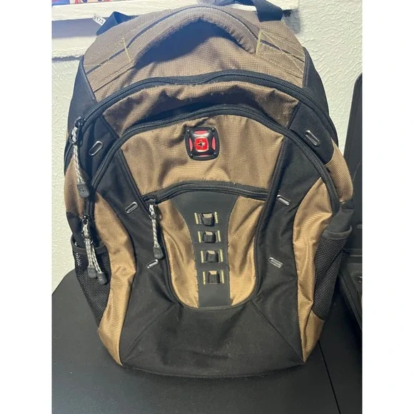 SwissGear Laptop Backpack Brown Black Multi Pocket Tech Travel Bag