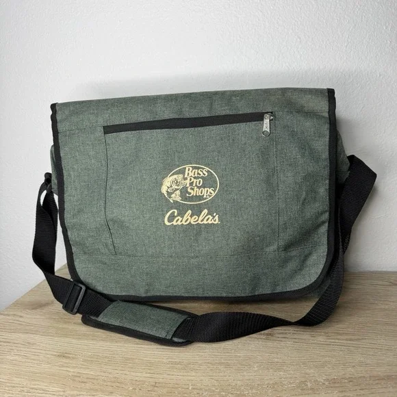 Bass‎ Pro Shops Cabelas Green Satchel Computer Bag Promotional Advertisement Bag