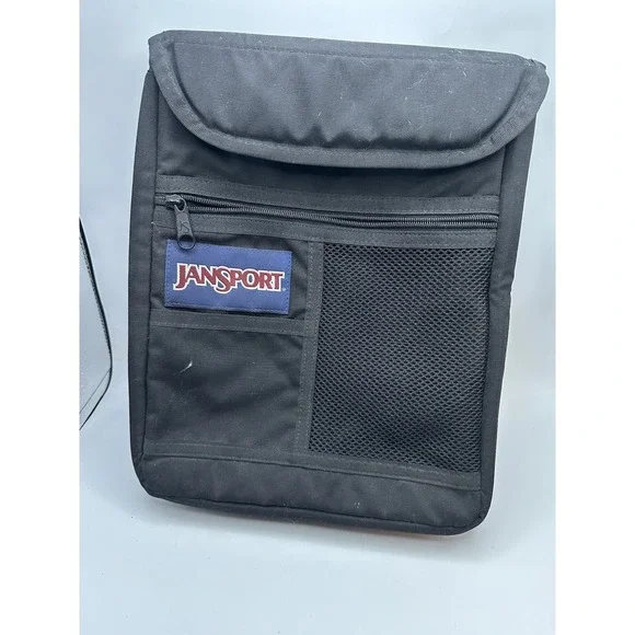 Vintage Jansport Laptop Bag/Case Insert Zip Pocket Book Tablet Black Logo Rare