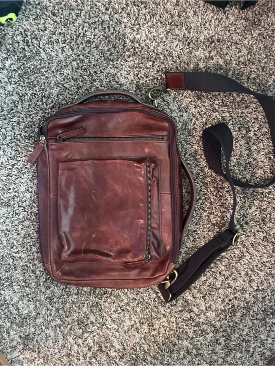 Fossil Distressed Chestnut Leather Laptop Messenger Bag