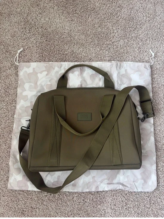 Dagne Dover Olive Neoprene Laptop Tote with Crossbody Strap