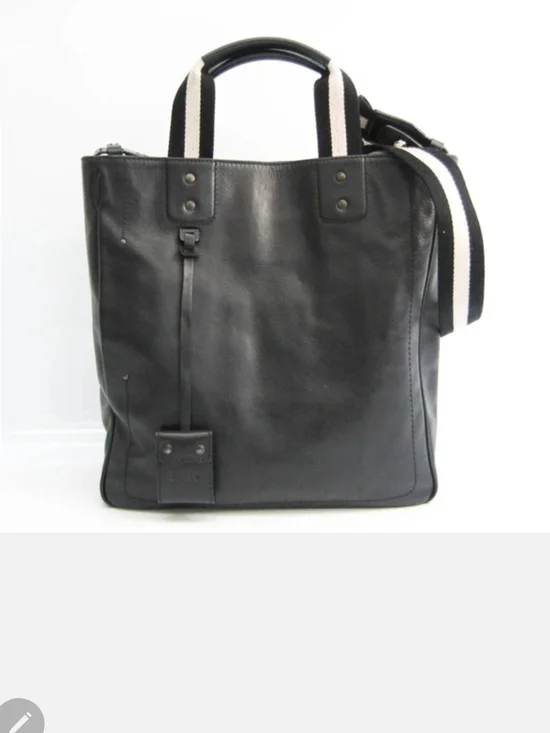 Bally Black Leather Laptop Tote with Contrasting Striped Strap