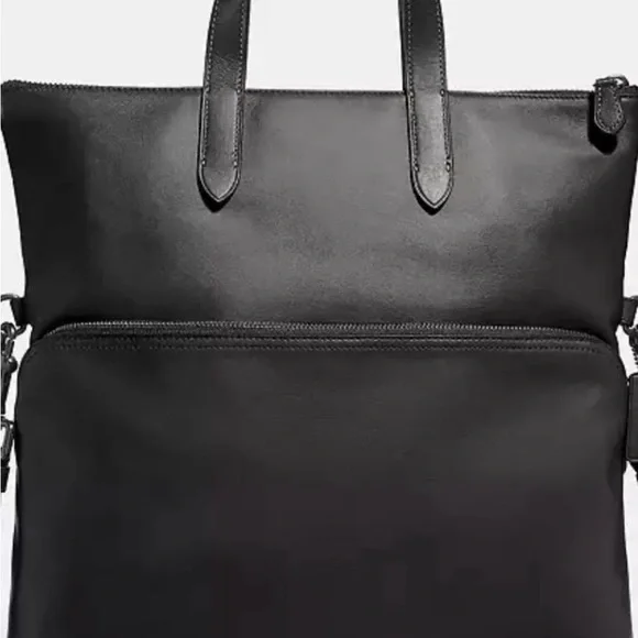 Coach Black Leather Laptop Tote with Front Zip Compartment