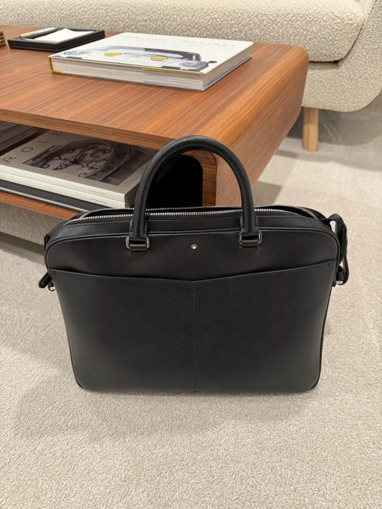 Montblanc Black Leather Laptop Briefcase with Top Handles