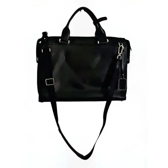 Tumi Black Leather Briefcase for 16 in Laptop, Padded Partitions,