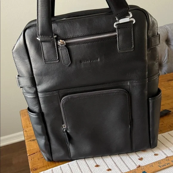 Black Leather Backpack by Bison Denim