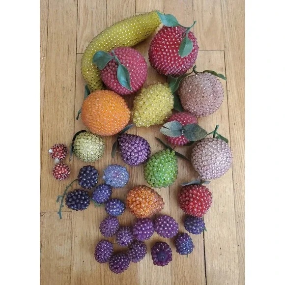 Lot of Vintage Sequined Beaded Faux Fruit Orange Apple Banana Berries Lot 2