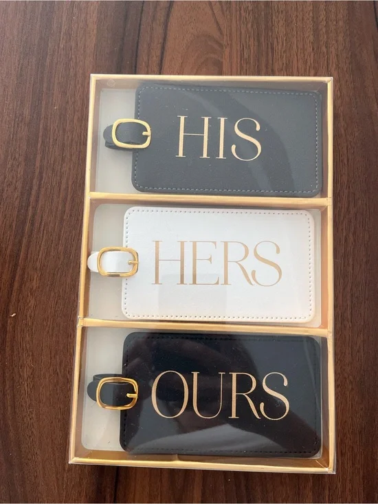Luggage Tag Set - Black & White 'HIS, HERS, OURS'