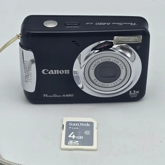 Canon PowerShot A480 Digital Camera Black Glitchy Zoom‎ Lens May Need Repair