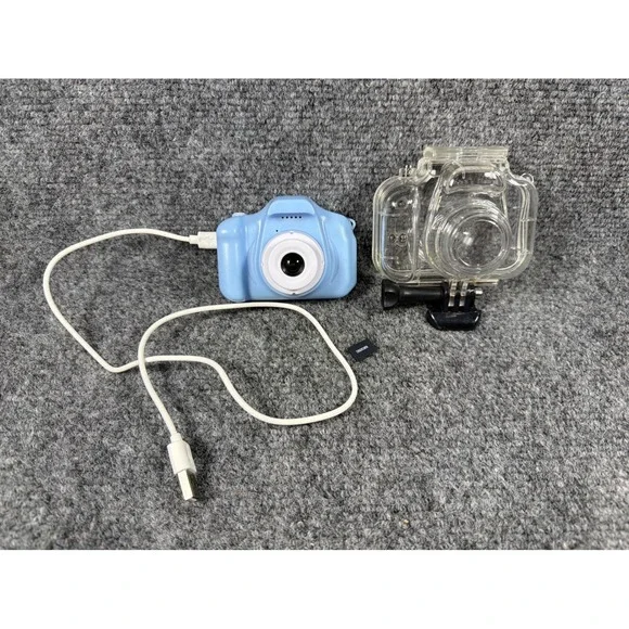 Kids Digital Action Camera Light Blue with Waterproof Case 32GB SD Card & Cable
