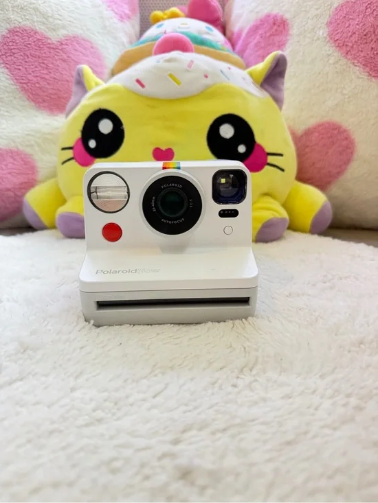 Polaroid Now Instant Camera in White with Rainbow Accent