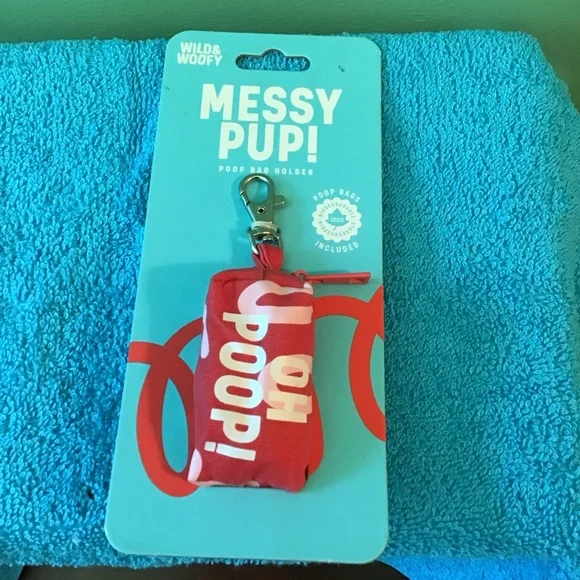 Wild and Woofy Messy Pup Poop Bag Holder with Bags Included Red Oh‎ Poop Print