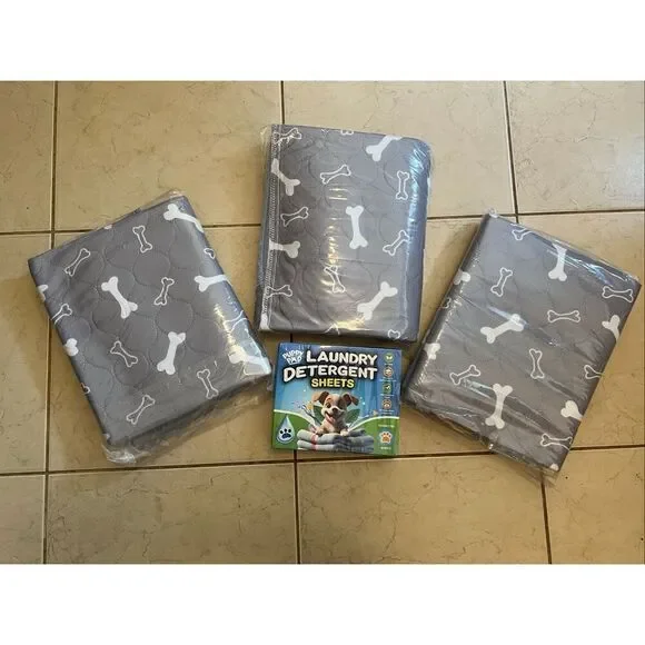New! Reusable XL Puppy Pad 3 Pack Washable Dog Mats with Pet Laundry Sheets