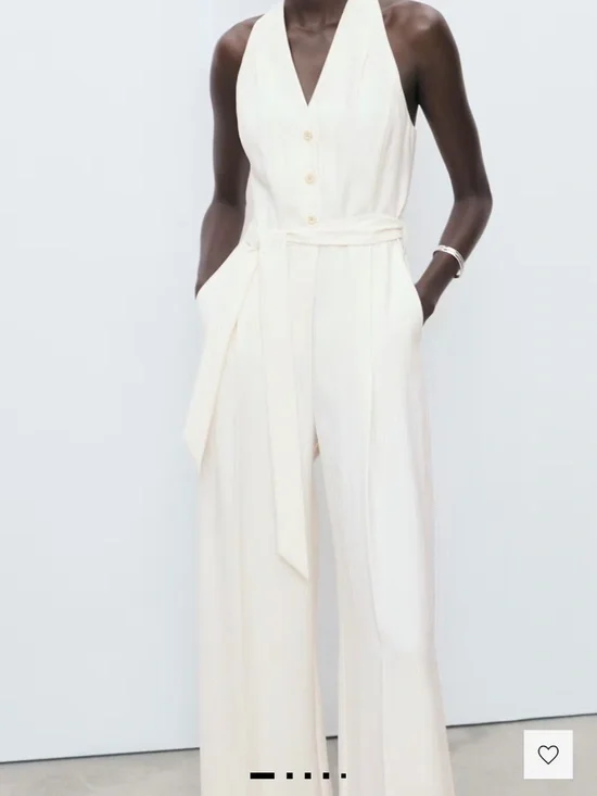 Halter-neck jumpsuit with belt
