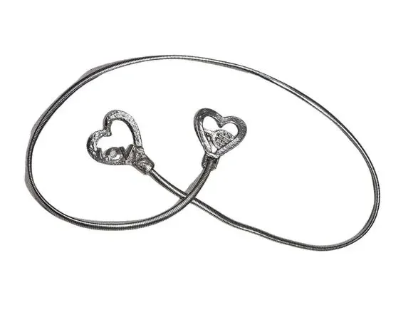 1970s Silver Tennis Motif Serpentine Belt Interlocking Stretchable Heart Buckle