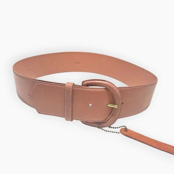 Vintage 70s Wide Avion Pink Leather Belt Retro Boho Large Spain Tan